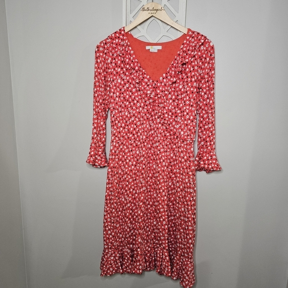Boden Michaela Jersey Ruffle 3/4 Sleeve Dress in Rosehip Daisy Ditsy US Size 8 - Picture 3 of 16